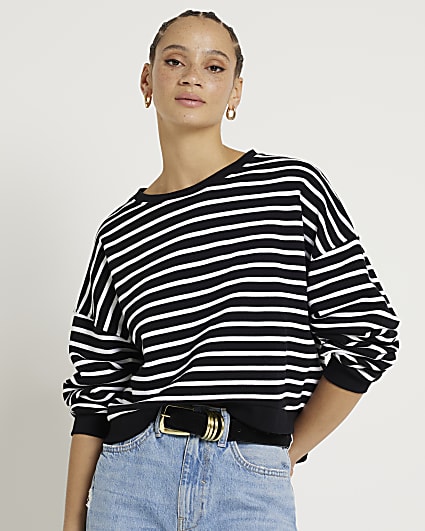 Black stripe crop sweatshirt