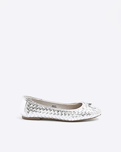 Silver weave bow ballet pumps