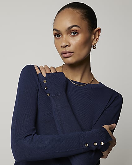 Navy knit long sleeve top