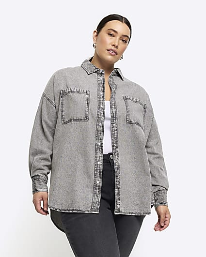 Plus grey denim long sleeve shirt