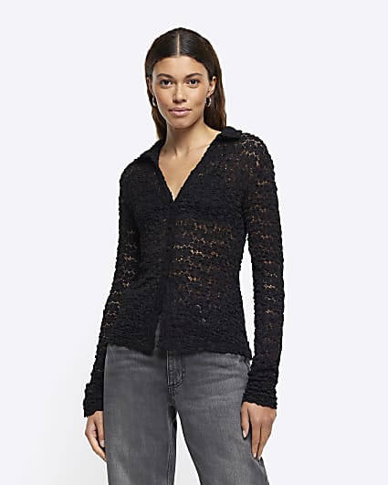 Black lace long sleeve shirt