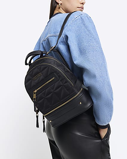 Black Quilted Zip Backpack