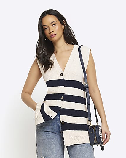 Navy stripe knit waistcoat