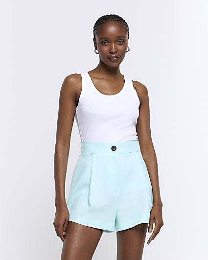 Aqua linen blend high waisted shorts