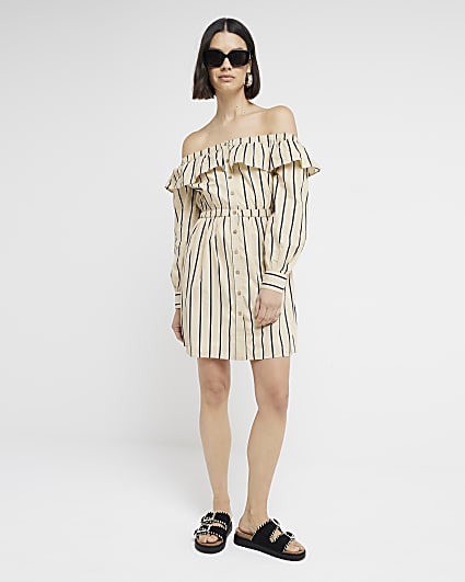 Yellow stripe bardot smock mini dress