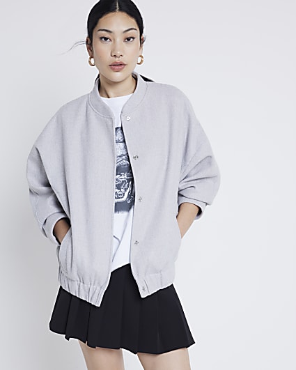 Grey button up bomber jacket