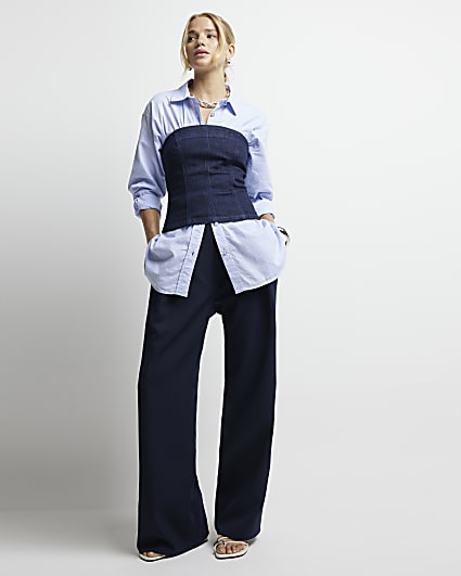 Navy high waisted wide leg trousers