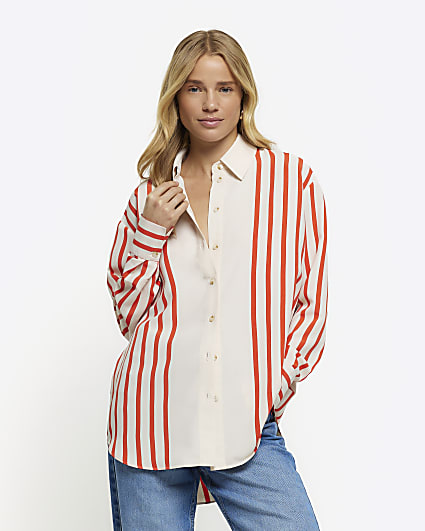 Red stripe oversized long sleeve shirt