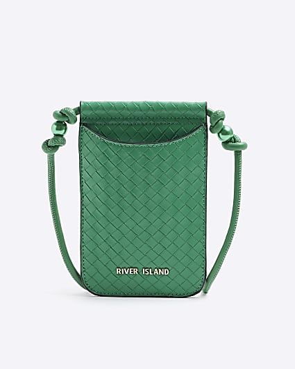 Green weave phone cross body bag