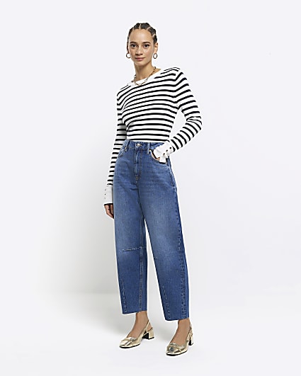 Blue high waisted tapered jeans