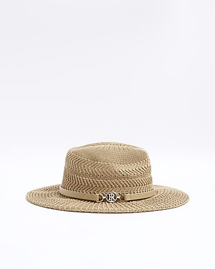 Beige crochet fedora hat