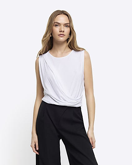 White drape sleeveless top