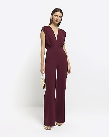 Red scuba wide leg jumpsuit