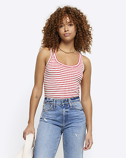 Red Stripe Scoop Neck Vest Top