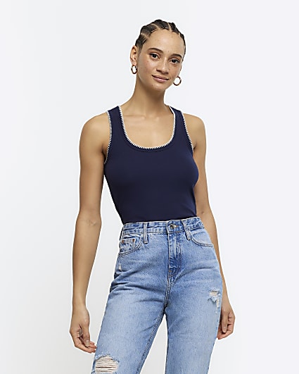 Navy whipstitch vest top