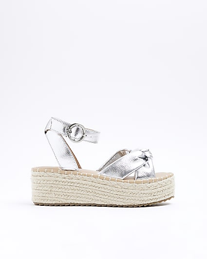 Wide Fit Silver Flatform Espadrilles