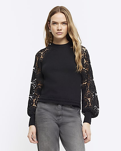 Black lace long sleeve jumper