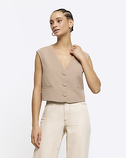 Beige Cropped Waistcoat