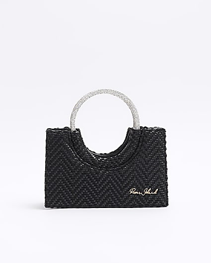 Black weave diamante handle bag