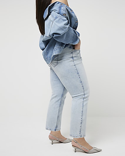 Plus blue high waisted slim straight jeans