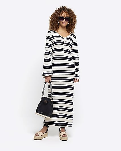 Navy crochet stripe bodycon maxi dress