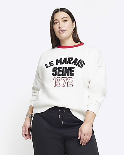 Plus cream embroidered sweatshirt