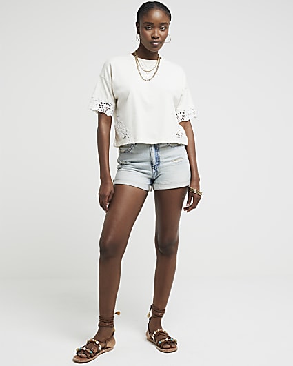 Beige lace panel t-shirt