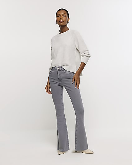 Grey mid rise tummy hold flared jeans