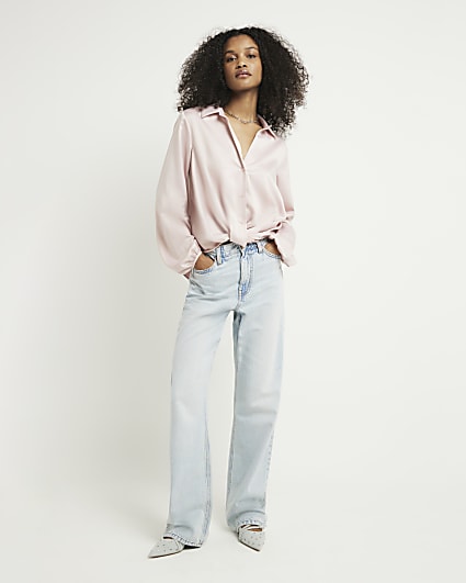 Pink Satin Wrap Shirt