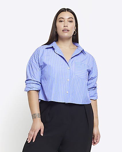 Plus blue stripe crop shirt