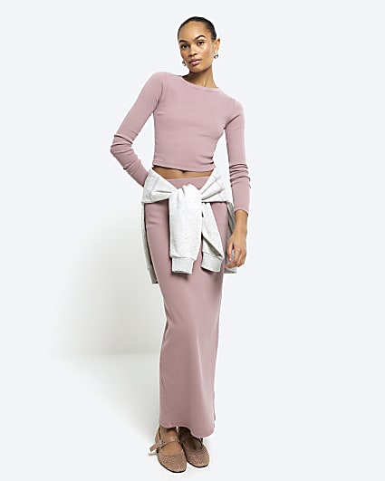 Pink Long Sleeve ribbed Cropped Top