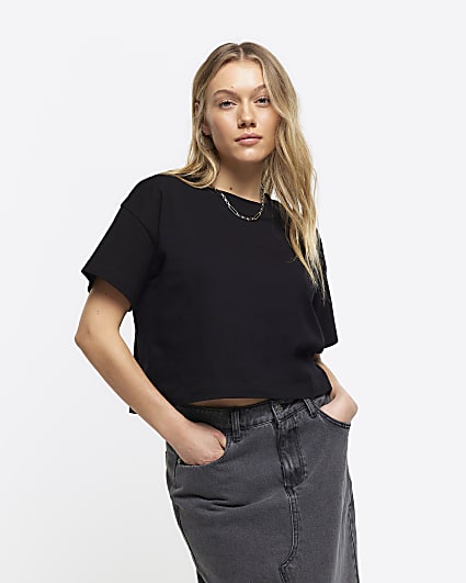 Petite black boxy t-shirt