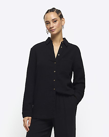 Black textured long sleeve shirt