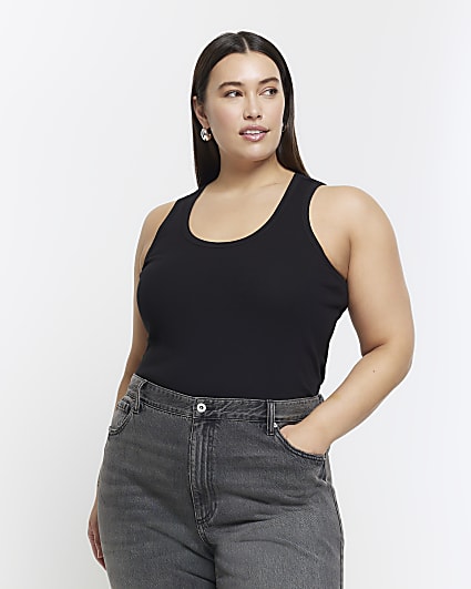 Plus black scoop neck vest top