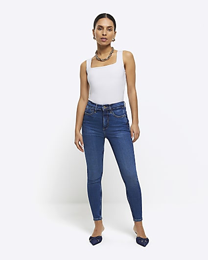 Petite dark blue bum sculpt skinny jeans