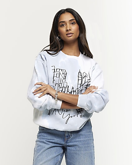 Blue tie dye graphic sweatshirt