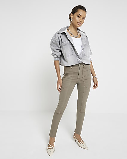Petite khaki high waisted skinny jeans