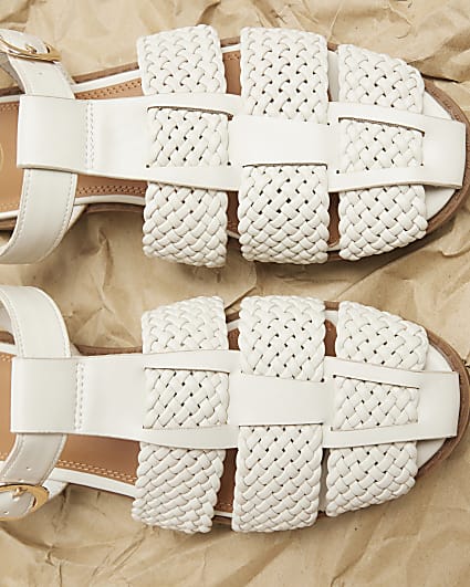 Cream woven gladiator flat sandals