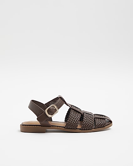 Brown woven gladiator flat sandals