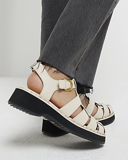 Cream Studded Gladiator Flat Sandals