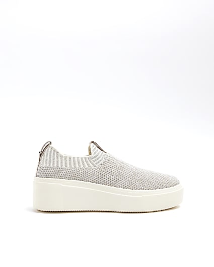 Silver Slip On Knit Trainers