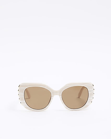 Cream embellished square sunglasses