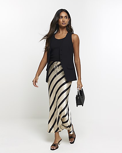 Black satin stripe maxi skirt