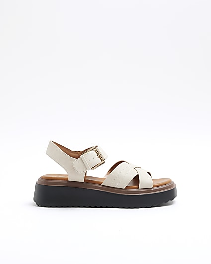 Beige cross strap flatform sandals