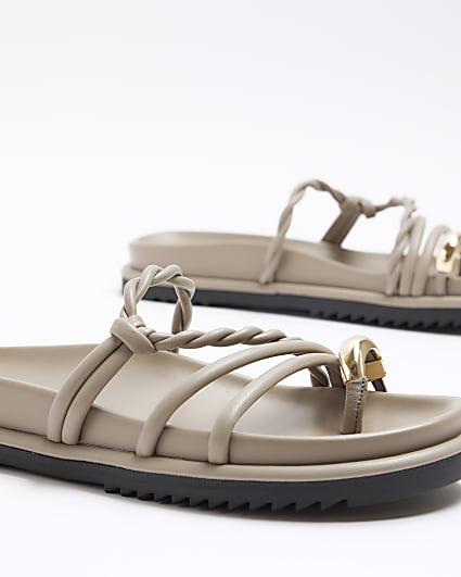 Beige twisted strap chunky sandals