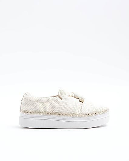 Beige knot twist slip on trainers