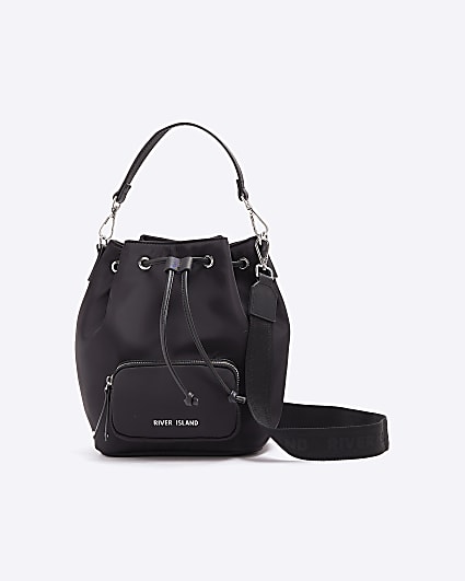 Black drawstring Bucket Bag