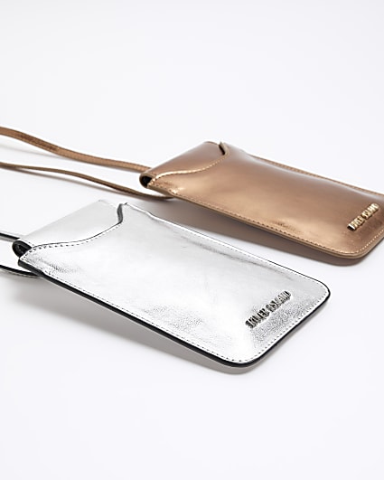 Silver metallic phone pouch