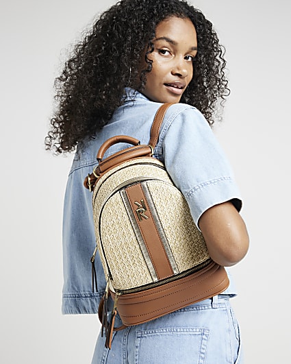 Beige Raffia Backpack