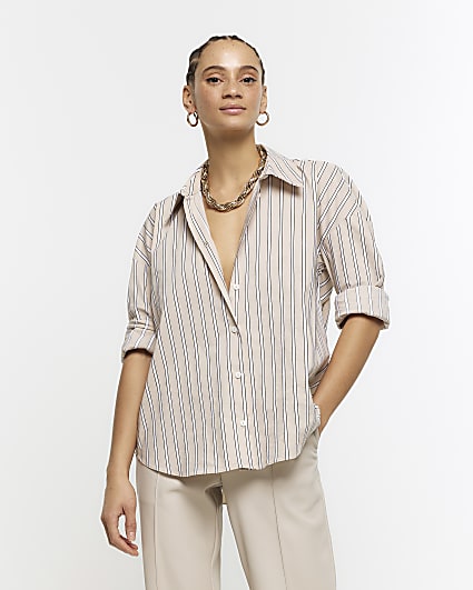 Beige Stripe Long Sleeve Shirt